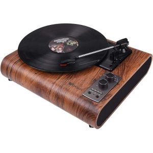 Platine Vinyle, Lecteur de Disques avec Haut-parleurs Int&eacute;gr&eacute;s et Bluetooth, Style Vintage, Lecteur de Vinyle a 3 Vitesses, Lecteur de Disques R&eacute;tro Portable, Prise Casque Aux RCA AM FM, Bois Noyer (BELLE TING LIMITED, neuf)