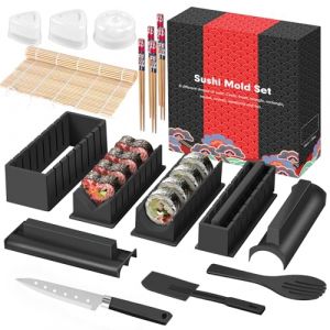 SKYSER kit Home sushi maker complet 20 Pi&egrave;ces Form Presse avec Sushi Rice Rolling Forms, Fourchette, Couteau &agrave; sushi, Rolling Mat, Baguettes DIY kit pour faire des（Noir） (SKYSER-FR, neuf)