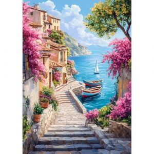 QENSPE 5D Bricolage Diamond Painting Paysage, Kit Peinture Diamant Adulte, Bord de Mer Diamond Painting Broderie Kit Complet, Ville Diamond Art Point de Croix Maison Murale Decor 30x40 cm (ZHIDIKA, neuf)
