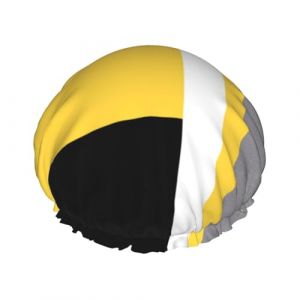 Bonnet de douche imperméable à bande élastique, bonnet de douche réutilisable à double couche pour femmes,Jaune Gris Noir Blanc Bloc (aysr.store, neuf)