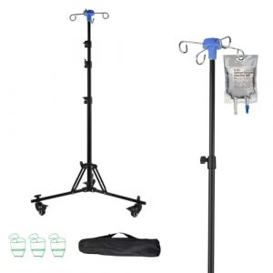 Support de Perfusion,Support de Perche Intraveineuse Pliable,avec 4 Crochets,3 Roulettes,Sac en Filet,Perfusion R&eacute;glable Hauteur,pour H&ocirc;pital et Maison, Acier Inoxydable (xbdLTD, neuf)