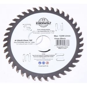 Eisenwolf 125x22,23 mm durable et résistante entièrement trempée et tendue, lame de scie circulaire pour le bois avec 40 dents TCT inclinées et découpes au laser pour une réduction du bruit (Eisenwolf, neuf)