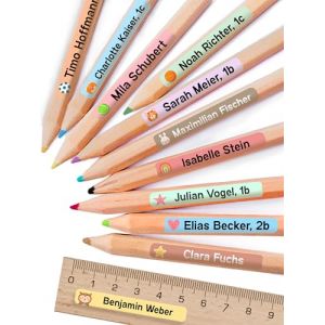 StiKiddo® 150 Étiquettes Personnalisées pour Enfants à l'École - Autocollants Nominatifs Idéaux pour Stylos & Fournitures Scolaires, Fabriquées en Allemagne - Marron Clair (MELU Kids, neuf)