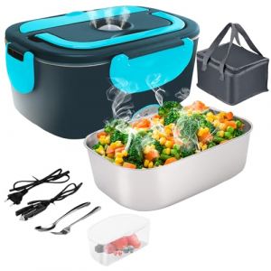 Lunch Box Chauffante Électrique 4 en 1 12V/24V/220V~240V, 1.5L 60W Acier Inox Chauffage Rapide Gamelle, Boîte Repas Amovible, pour Bureau, École, Voyage, Voiture, Avec Sac Isotherme (Kuriehot-FR, neuf)