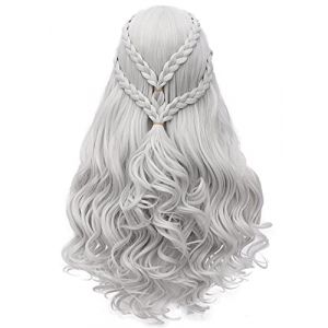 Daenerys Targaryen BU121S Perruque de cosplay pour cosplay Game of Thrones Cheveux longs bouclés Khaleesi Halloween Costumes (gris argenté) (Fast Media Ships From USA, neuf)