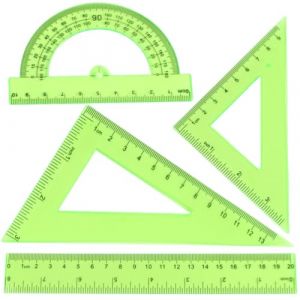 Set de g&eacute;om&eacute;trie 4 pi&egrave;ces,Set de math&eacute;matiques avec r&egrave;gle de 30 cm, &eacute;querres de 45&deg; et 60&deg;, rapporteur de 180&deg;,Plastique (UAB WSVLKE LT, neuf)
