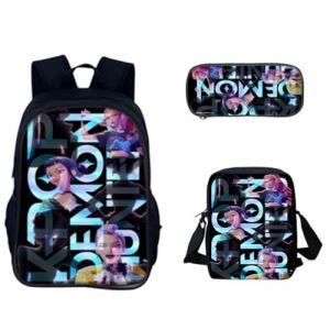 G&eacute;n&eacute;rique Sac &agrave; Dos K-POP DE-MON HUNTERS &ndash; Huntrix Cartable Scolaire Imperm&eacute;able 3 Pi&egrave;ces pour Coll&egrave;ge/Lyc&eacute;e &ndash; Sac Bandouli&egrave;re + Trousse &ndash; Pour Gar&ccedil;on Fille Fans de K-pop (PANGKII, neuf)