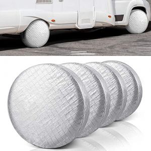 UCARE Lot de 4 Housses de Pneu imperméables à l'eau et à la poussière en Aluminium Anti-UV avec Crochets pour Voiture, Camping-Car, SUV, Camion, remorque, Convient aux pneus de 68 à 73 cm de diamètre (UCARE EU, neuf)