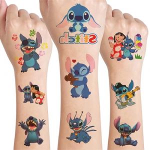 Stitch Tatouage Enfant,4 Feuilles Tatouage Ephemere Enfant Lilo et Stitch kit,Etanche Faux Tatouage Enfant Fille Garçon,Cadeau Anniversaire Enfants Décoration De Fête Stitch Accessoire (Yangsiw, neuf)