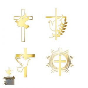 4 Pièce Decoration Communion Croix,Bapteme Cake Topper Sainte,Fille Baptême Gateau Décoration Ensemble,Garcon Paques Personnalisé Gâteaux Toppers Deco pour Aube Mariage Foi Caker Décorations (biu-shop, neuf)