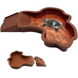 Plat d'eau Bassin pour Tortue De Piscine avec Rampe, Abreuvoir Tortue Terrestre, 35x28,5x4,3cm, Terrarium Tortue Terrestre, Accessoire Tortue Terrestre, pour Tortues, LéZards Et Gecko. (Red Brown, A) (Jizhikeji, neuf)