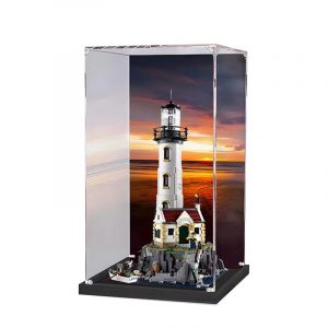 HCAEIOFJ Vitrine en acrylique transparent pour Lego Ideas 21335 - Bo&icirc;te de pr&eacute;sentation con&ccedil;ue pour le phare motoris&eacute; - Cadeau (uniquement la vitrine) (fond noir + arri&egrave;re-plan 1) (Guangzhouxiyueshangmaoyouxiangongsi, neuf)