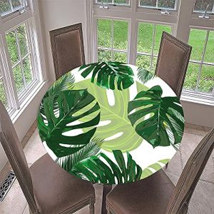 Lukery Nappe Ronde avec Bord Élastique, Nappe de Table Essuyable Anti-Taches, Végétaux Nappe Bord Ajustable pour Cuisine Jardin Exterieur Restaurants (Diamètre 90cm,Vert) (Lukery, neuf)