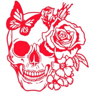Autocollant Sticker tete de Mort, Stickers Skull Papillon, Vinyle haute performance pour Voiture, Autocollants Crane (rouge) (tmz-creation, neuf)