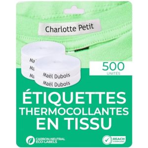 500 étiquettes thermocollantes en tissu pour identifier les vêtements (repasser). Étiquettes nominatives personnalisées pour marquer les vêtements. Idéal pour les enfants et les maisons de retraite. (Haberdashery Online, neuf)