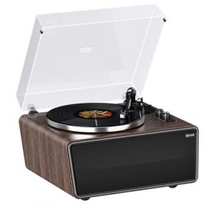 XJ-HOME Platine Vinyle,Tourne Disque Lecteur Vinyle Bluetooth HiFi avec Haut-Parleurs Haute Puissance Phono,Courroie à 2 Vitesses 33/45 RPM,Cartouche AT-3600L (MM) (Milgeo-FR, neuf)