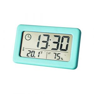 Lancoon Horloge &Eacute;lectronique LCD, Temp&eacute;rature Humidit&eacute; avec Grand &Eacute;cran ℃/℉ 12/24 Heures Suspendu Debout Batterie Mince Color&eacute;e pour Chambre &agrave; Coucher Accueil Bleu (Lancoon, neuf)
