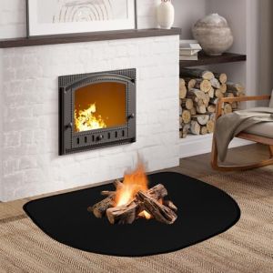 OMIGA Tapis Anti Feu Devant Cheminee Plaque Protection Poele a Bois 60x40cm Lgnifuge Imperméable et Facile à Nettoyer pour protéger Le Sol des étincelles Noir (SINGH-EU, neuf)