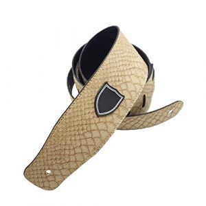 WSLCN Sangle de Guitare R&eacute;glable Guitar Strap PU Leather Sangle pour Guitare Basse Sangle de Guitare R&eacute;glable en PU Cuir &eacute;pais Imprim&eacute; Folk Guitare &eacute;lectrique Beige R&eacute;glable (95-160)*8.3CM (light-in-the-dark, neuf)