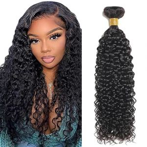 Tuheerst Curly Wave Human Hair Bundles Tissage Bresilien en lot Cheveux Humain Black Human Hair Extensions Tissage Cheveux Naturels Double Weft Remy Hair Single Bundle for Woman 26 Pouce (QC Hair, neuf)
