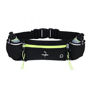 Ceinture de course r&eacute;glable avec sac &agrave; fermeture &eacute;clair, 2 bouteilles d'hydratation, 2 &eacute;lastiques &agrave; usage multiple et porte-gobelet (noir-jaune) (TOTRUNNING, neuf)