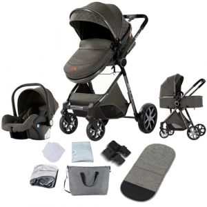 Prokoke Poussette 3 en 1, Poussette Bebe avec Conception Pliable en Un Clic, Poussette Combinée Réversible Deux Façons de Pousser, Poussette Citadine Alliage d'aluminium à Cadre (225 Deep Grey) (huangzhongguig, neuf)