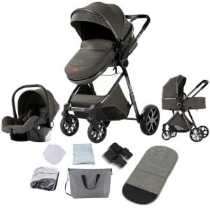 Prokoke Poussette 3 en 1, Poussette avec Réversible Deux Façons de Pousser, Poussette Canne avec Conception Pliable en Un Clic, Pousette 3 en 1 avec Alliage d'aluminium à Cadre (225 Deep Grey-1) (Mother & Kids Products, neuf)