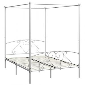 vidaXL Cadre de Lit à Baldaquin Lit Double Lit Adulte Lit Coffre Sommier à Lattes Chambre à Coucher Maison Intérieur Blanc Métal 140x200 cm (vidaXL FR, neuf)