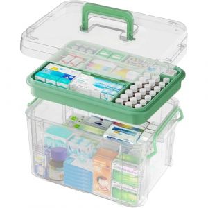 AiMeiteng Bo&icirc;te &agrave; M&eacute;dicaments,Boite Rangement Medicament 2 Couches, bo&icirc;te &agrave; Pharmacie en Plastique Transparent Visible avec poign&eacute;es,Rangement de la bo&icirc;te &agrave; m&eacute;dicaments &agrave; la Maison (Vert) (AiMeiteng, neuf)