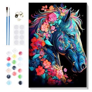 Lxmsja Kit de peinture par num&eacute;ros sur toile pour adultes, d&eacute;butants et enfants avec cadre, chevaux et enfants, couleur par num&eacute;ros pour adultes, cadeaux pour femmes et d&eacute;coration d'int&eacute;rieur, 20,3 x (SENQAO EU, neuf)