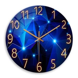 Constantplanet Horloge Murale Bleue pour Cuisine - Horloge Murale Ronde en Verre - Fonctionnement à Piles - 30,5 cm - Horloge Murale silencieuse Moderne (RongkePlanet, neuf)