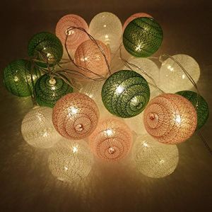 10pcs LED Guirlande Lumineuse Boule Coton, DOTBUY Guirlande Lumineuse &agrave; Piles, Enfant Balcon Chambre Mariage Halloween D&eacute;corations, Decoration No&euml;l (Verdure,1.8M/10LED) (DOTDOT SHOP, neuf)