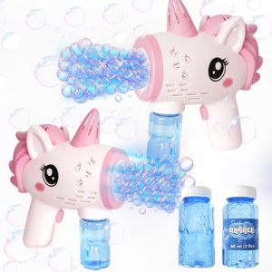 2 Pièces Machines à Bulles de Savon, Pistolet a Bulles Automatique avec 4 Bulles de Savon Liquide (240 ML), Pistolet à Bulles Jouet avec lumière pour Enfants, Mariage, Anniversaire, fête (YSH-EU, neuf)