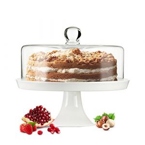 Sendez Cloche en verre, cloche &agrave; g&acirc;teau, cloche &agrave; fromage, avec socle en porcelaine, plat &agrave; tarte, plat &agrave; g&acirc;teau (Sendez GmbH, neuf)
