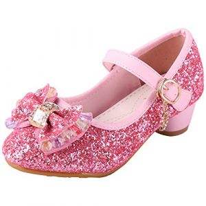 LiUiMiY Chaussure Ballerines Princesse Fille à Talon Paillette pour Déguisement Ceremonie Mariage Carnaval Fête, Rosa, 30 EU (Étiqueter 31) (Hallobin, neuf)