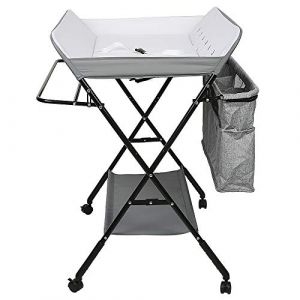 Table à Langer Pliable et Portable, Table a Langer Pliante Chambre Bébé Réglable en Hauteur,Table à langer et Baignoire 2 en 1 pour bébé, De la naissance à 12 mois(blanc cassé) (Hechheu, neuf)