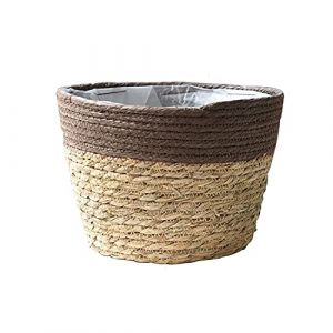Koomuao Pot de Paille Panier à Plantes Tressé Panier de Rangement pour Pots de Fleurs Jonc de Mer Panier de Jardinière pour Plantes Succulentes Décoration Intérieure ou Extérieure (Marron, Petit) (Koomiao, neuf)