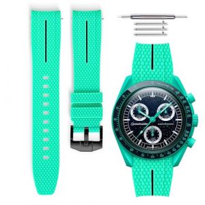 HORACE Bracelet de montre caoutchouc universel à dégagement rapide compatible avec Omega x Swatch MoonSwatch 20mm (POLAR LIGHTS Cyan - Ligne noir - Noir) (LCGlobal, neuf)