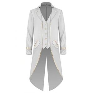 dPois Déguisement Cirque Adulte Homme Veste Smoking Queue de Pie Costume Directeur de Cirque Deguisement Monsieur Loyal Halloween Carnaval Cosplay B Blanc XXL (dPois eu, neuf)
