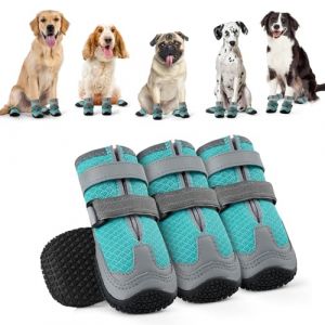 OHCOZZY Chaussure Chien avec Maille Respirante, Antidérapantes Bottines Chien avec Sangles Réfléchissantes, Semelles en Résistant à l'usure pour Petits, Moyens et Grands Chiens 4 Pièces(L, Bleu) (OHCOZZY, neuf)
