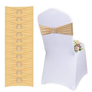 QeeFop Lot de 50 Écharpes De Chaise Élastiques avec Boucle Ronde - Housse de Chaise et Ceinture Extensible Décoration pour Mariage, Banquet, Fête, Réception, Fête d'anniversaire (Champagne Or) (Gelaiyu Tech, neuf)