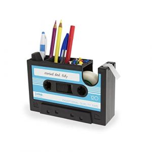 Créatif Pot à Crayons Forme Cassette Rétro Dérouleur Dévidoir de Scotch Organiseur Bureau Mulit-Fonctionnel Boîte de Stylos Pot à Pinceaux de Maquillage, offrir 1 Rouleau pour Scotch (EHC Direct Store, neuf)