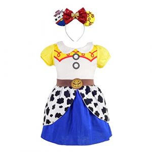Lito Angels Deguisement Robe Enfant Fille avec Bandeau Cheveux, Anniversaire Fete Carnaval Cowgirl Costume Vetement Ete, Taille 3-4 ans (étiquette en tissu 110) (Lito Angels FR, neuf)