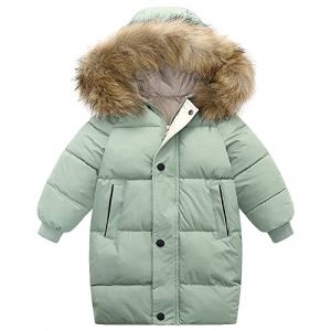 amropi Garçon Fille Manteau Parka Epaisse Veste à Capuche en Fourrure Chaud Hiver Blouson Vert, 7-8 Ans (YunBao Footwear Trade, neuf)