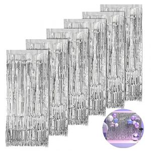 6 Pi&egrave;ces Rideau Anniversaire, 1m X 2m Argent Rideau M&eacute;tallique de Frange, Rideau Frange, Rideaux Franges pour La D&eacute;coration D'Arri&egrave;re-Plan, La D&eacute;coration De F&ecirc;te, La D&eacute;coration D'Anniversaire, No&euml;l (zhangyongjian g, neuf)