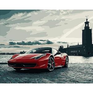 ABEUTY Peinture par numéros pour adultes débutants - Voiture de sport Ferrari - 40,6 x 50,8 cm - Jouet anti-stress (cadre en bois) (ABEUTY EU, neuf)