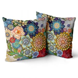 Snylcce Housse de Coussin 55x55cm Boho Ethnique Taie d'oreiller Lot de 2 Moderne Housses Coussins Mandala Motif Floral Taie Oreiller Boheme Décoratif pour Chambre Fleur 1 (Sunycler, neuf)