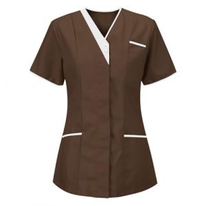 Blouse Infirmiere Femme Tunique M&eacute;Dicale Femme Col en V Manche Courte Blouse Uniforme De Travail Haut Et Pantalon Tenue Aide Soignante Professionnelle Esth&eacute;Ticienne V&ecirc;Tement Lavables Durables S-3XL (HAOLEI  FR, neuf)