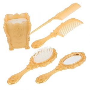 SOIMISS 5 Pièces Costume de miroir d'habillage makeup brush holder coffret makeup hair brush organisateur de porte-brosse à cheveux adultes poil brosse à cheveux et peigne Plastique Golden (Star-wish, neuf)