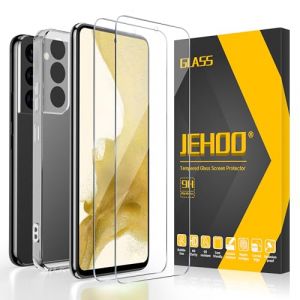 JEHOO Coque de téléphone de protection transparente 3 en 1 pour Samsung Galaxy S22 5G, avec 2 pièces de protection en verre blindé, fine et souple, silicone TPU transparent, anti-chocs, anti-rayures (JEHOO Fr, neuf)